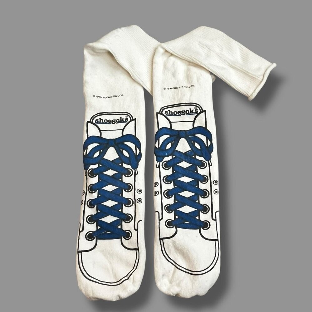 Vintage 1986 ShoeSoks Screen printed Sneakers on Tube Socks Sock & Roll Co